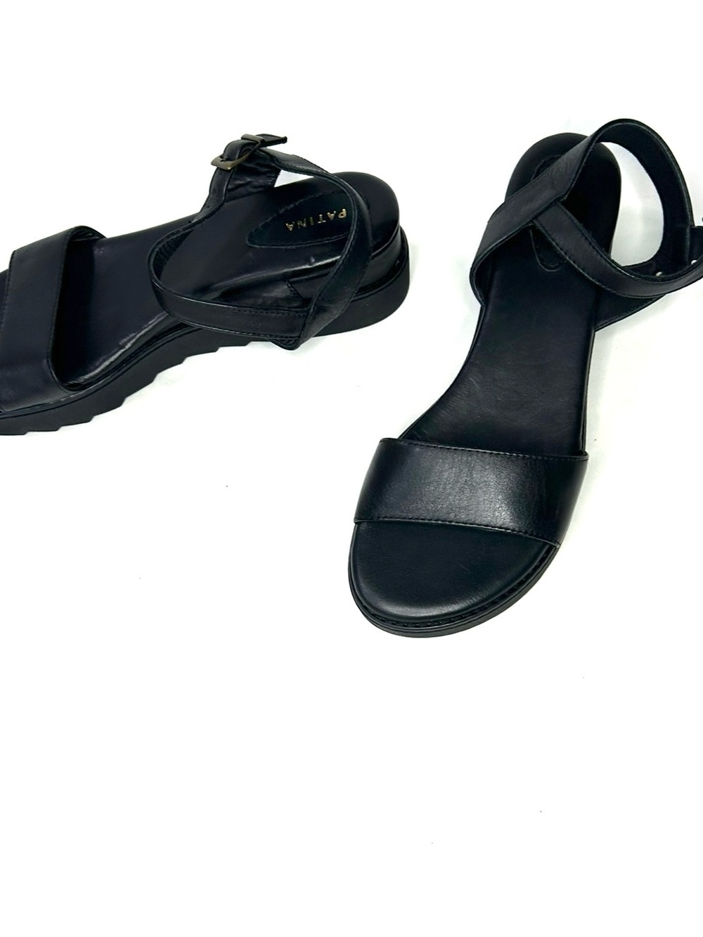 Patina Black Leather Open-Toe Ankle-Strap Sandals